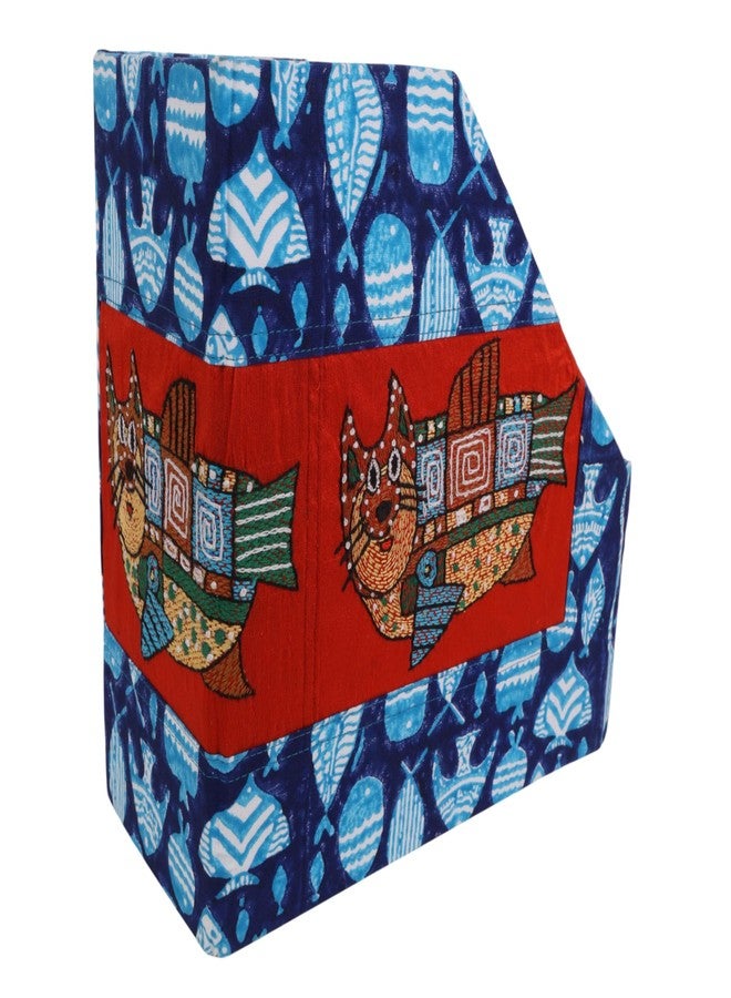 INDHA Sturdy Foldable Desk Organizer & Magazine Holder | Hand Block Printed Fabric with Embroidered Cat Fish Motif | A4 Size File & Book Organizer | Ideal for Kids Study Table & Employee Gifting - Image 5
